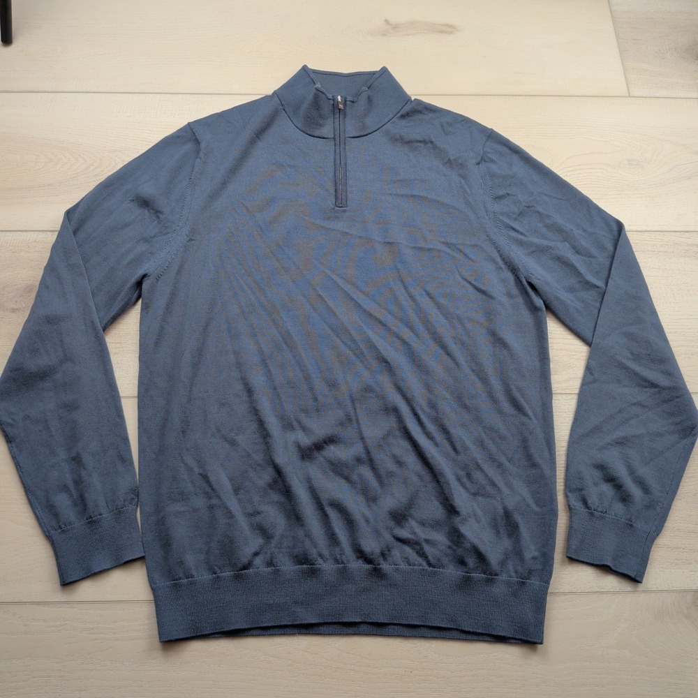 Reiss Blackhall Mens XL Blue 100% Merino Wool Quarter Zip Sweater Pullover